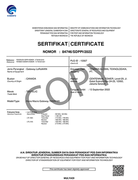 Type Approval (SDPPI Certification) for LoRaWAN Gateway